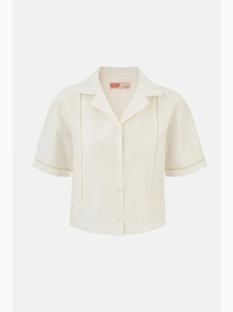 Camisa de linho de manga curta com detalhe recortado hiccup Bege natural - Kiabi