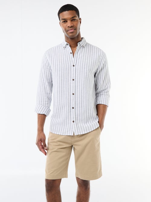 Camisa de linho e algodão às riscas - Kiabi Camisa de linho e algodão às riscas - Kiabi