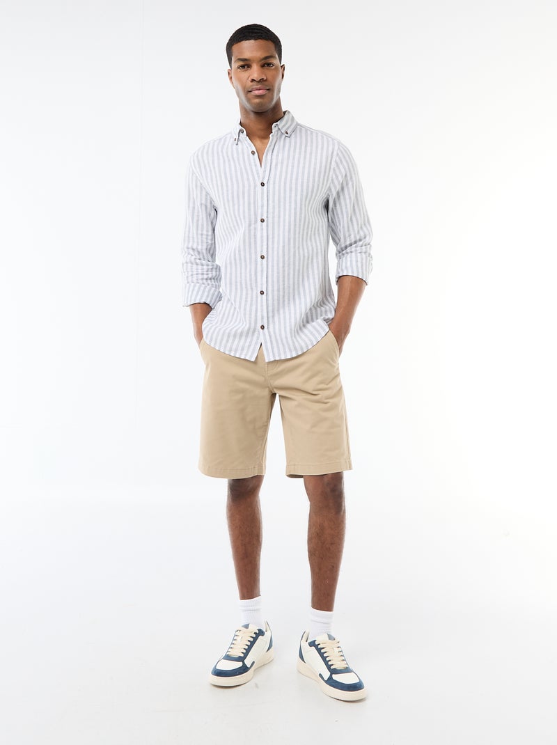 Camisa de linho e algodão às riscas Azul - Kiabi