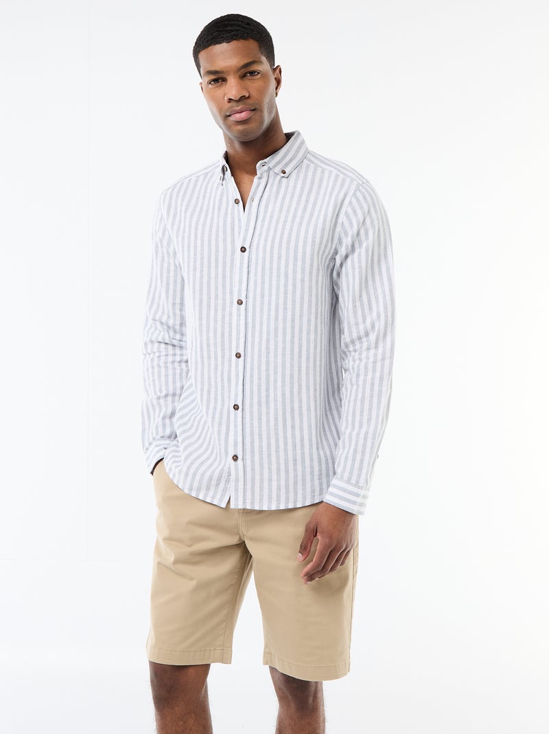 Camisa de linho e algodão às riscas Azul - Kiabi