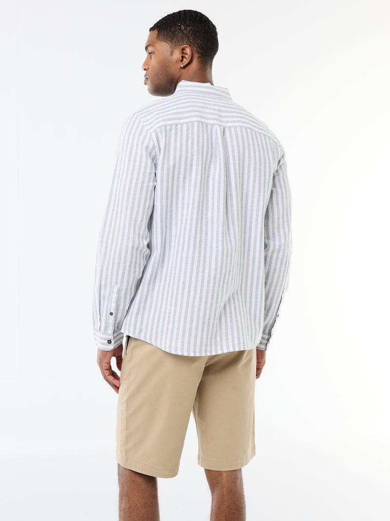 Camisa de linho e algodão às riscas Azul - Kiabi