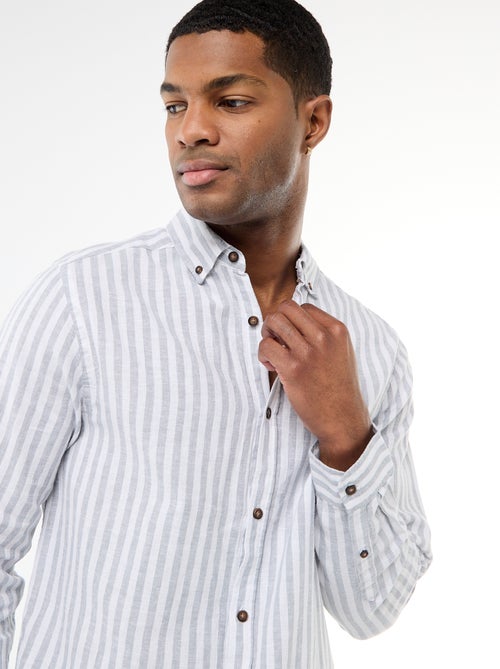 Camisa de linho e algodão às riscas - Kiabi Camisa de linho e algodão às riscas - Kiabi