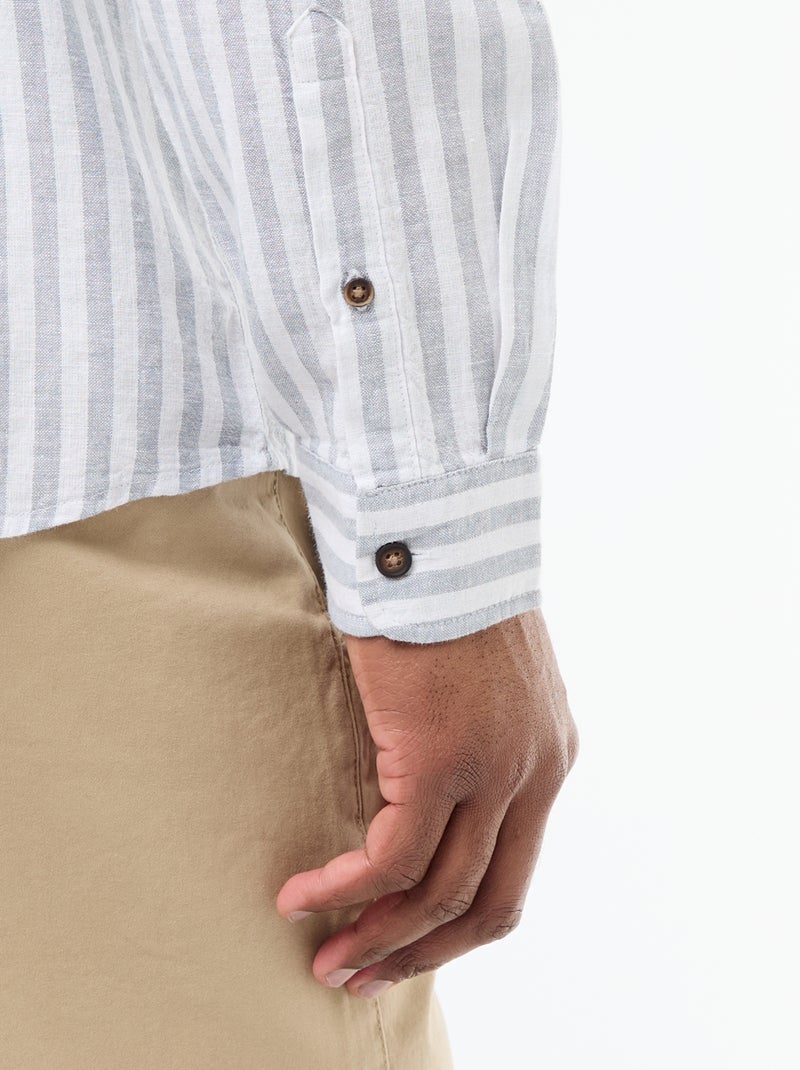 Camisa de linho e algodão às riscas Azul - Kiabi