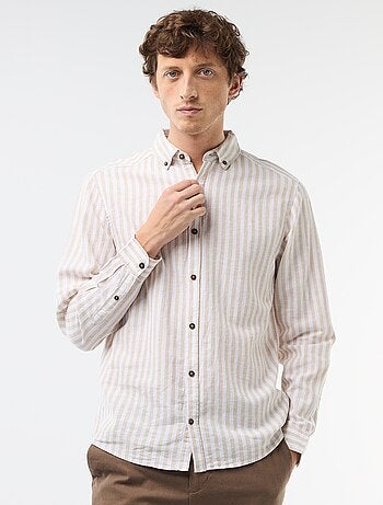 Camisa de linho e algodão às riscas