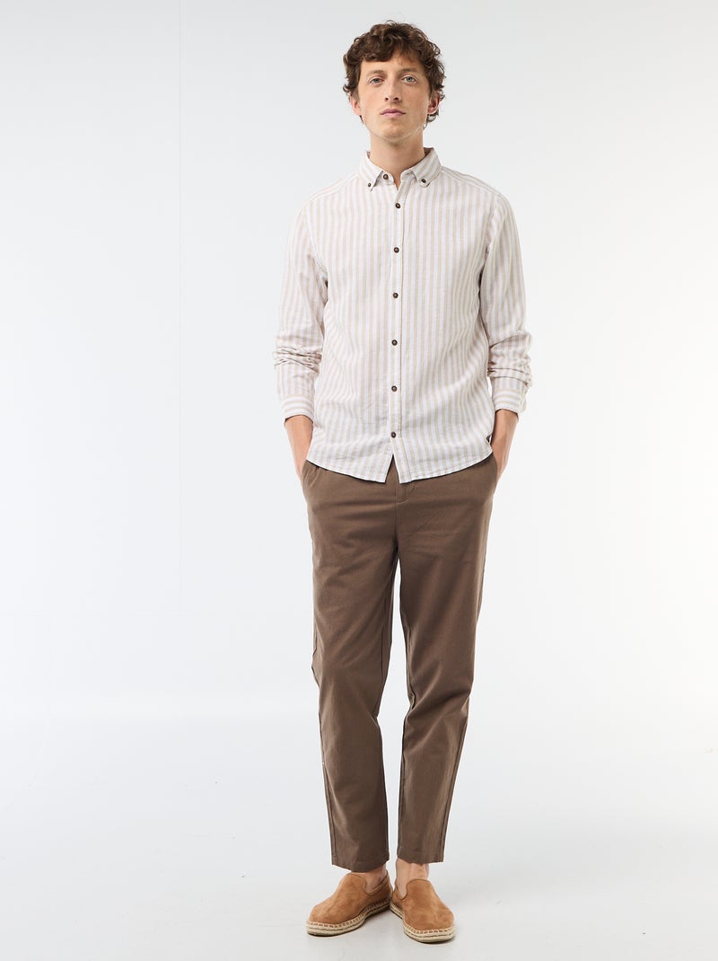 Camisa de linho e algodão às riscas Bege - Kiabi