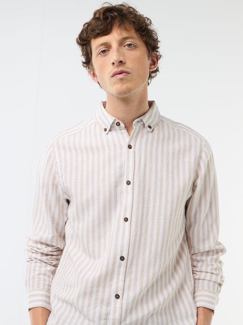 Camisa de linho e algodão às riscas - Kiabi Camisa de linho e algodão às riscas - Kiabi