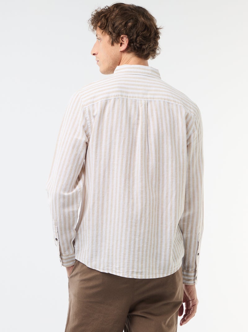 Camisa de linho e algodão às riscas Bege - Kiabi