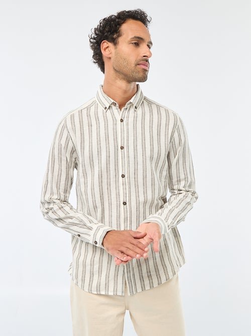 Camisa de linho e algodão às riscas - Kiabi