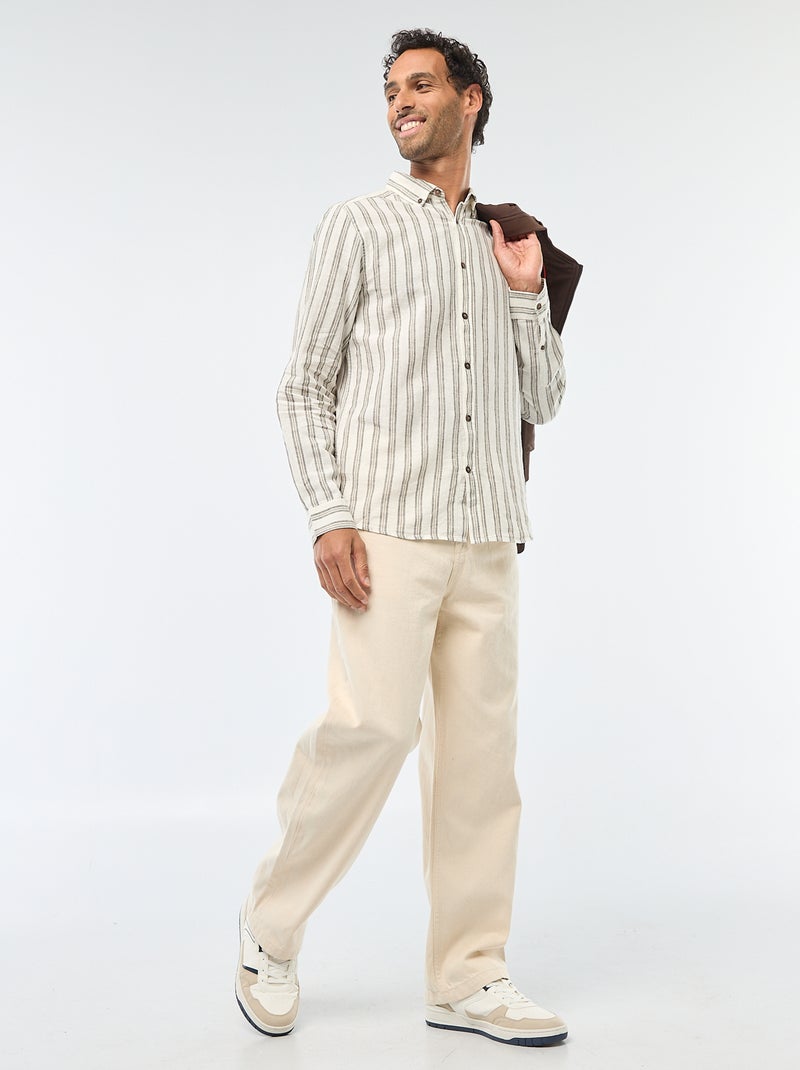 Camisa de linho e algodão às riscas Branco - Kiabi