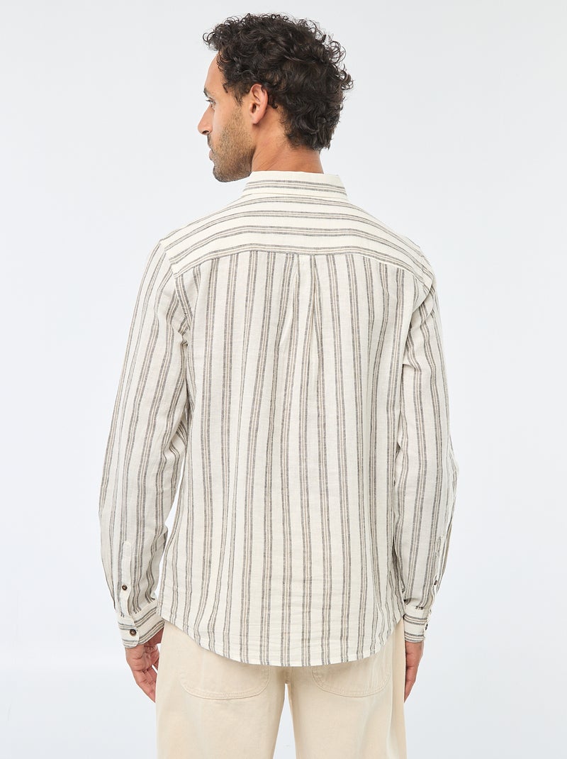 Camisa de linho e algodão às riscas Branco - Kiabi
