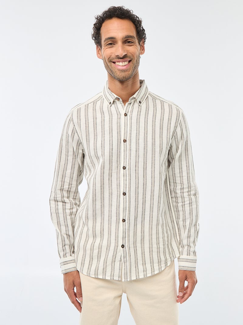 Camisa de linho e algodão às riscas Branco - Kiabi