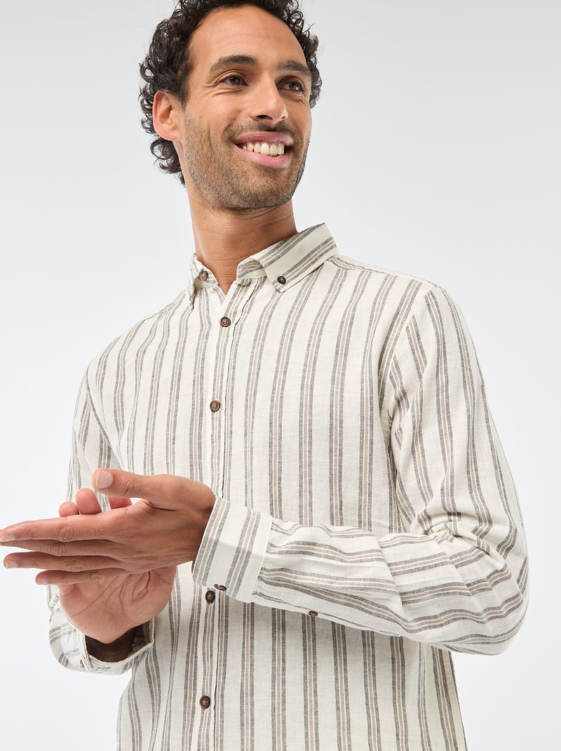 Camisa de linho e algodão às riscas Branco - Kiabi