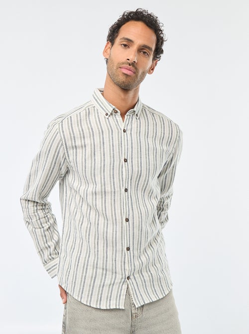 Camisa de linho e algodão às riscas - Kiabi