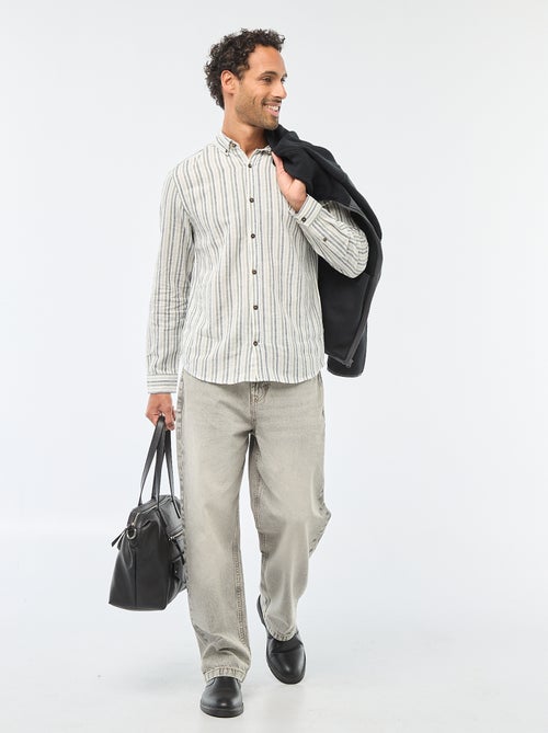 Camisa de linho e algodão às riscas - Kiabi