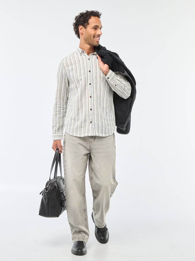 Camisa de linho e algodão às riscas Branco - Kiabi