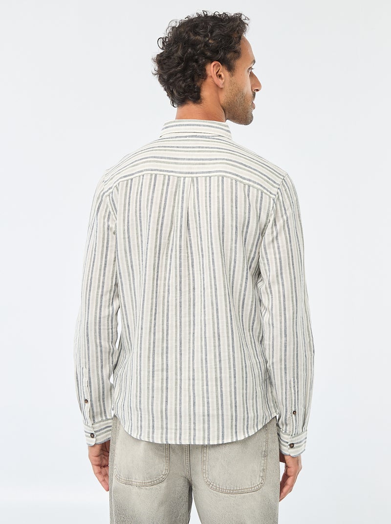 Camisa de linho e algodão às riscas Branco - Kiabi