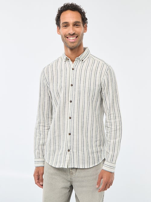 Camisa de linho e algodão às riscas - Kiabi