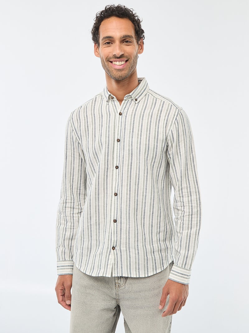 Camisa de linho e algodão às riscas Branco - Kiabi
