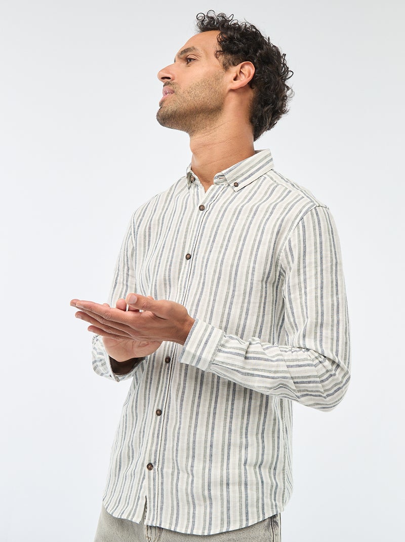 Camisa de linho e algodão às riscas Branco - Kiabi