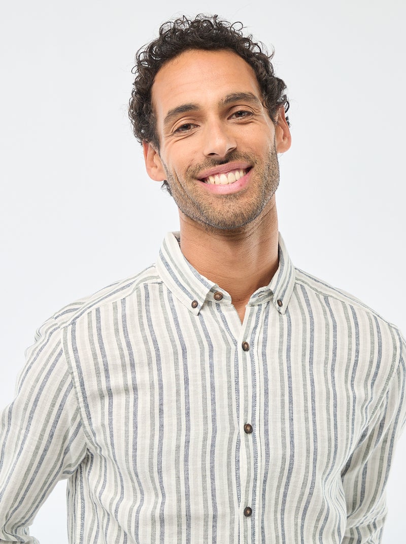 Camisa de linho e algodão às riscas Branco - Kiabi