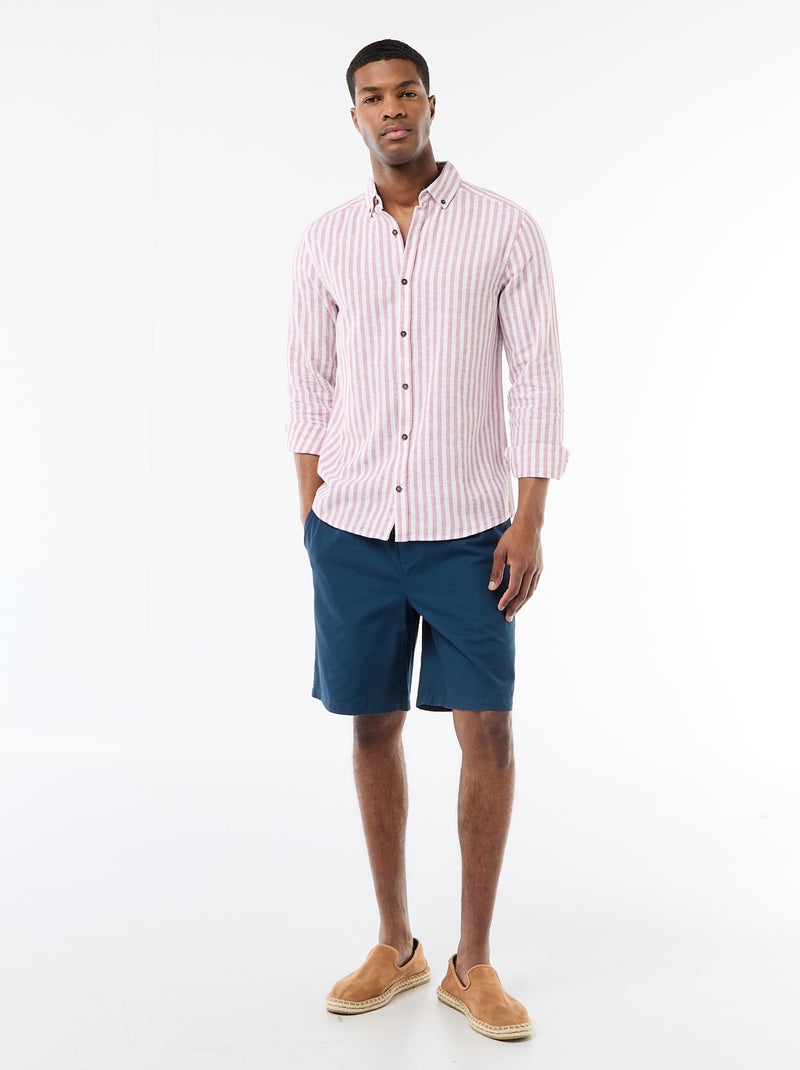 Camisa de linho e algodão às riscas Rosa - Kiabi