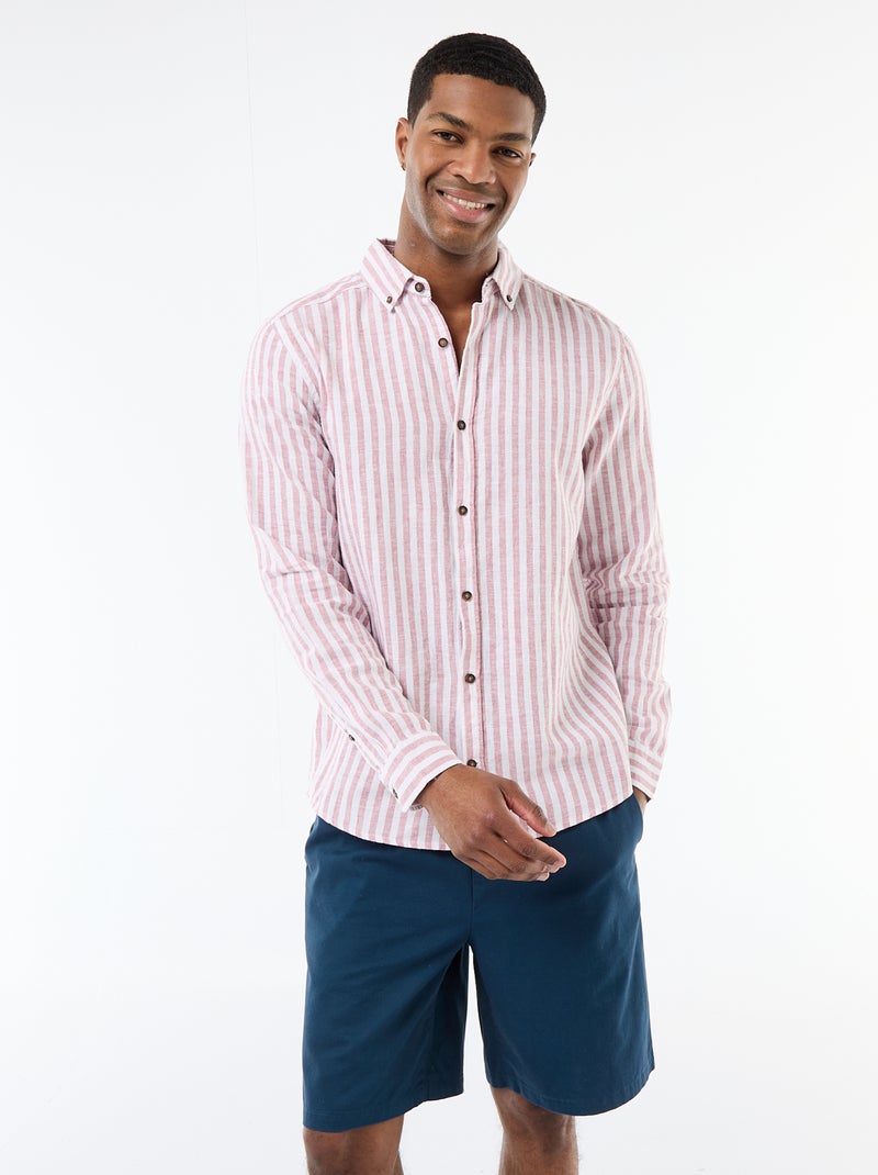 Camisa de linho e algodão às riscas Rosa - Kiabi