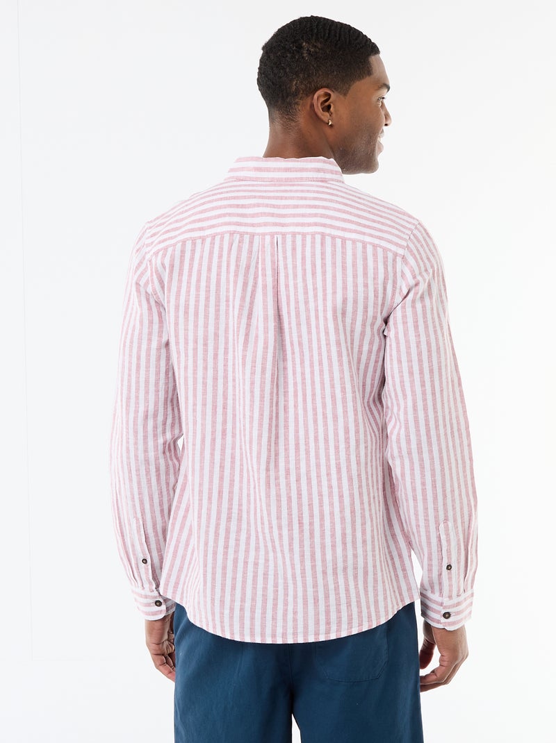 Camisa de linho e algodão às riscas Rosa - Kiabi