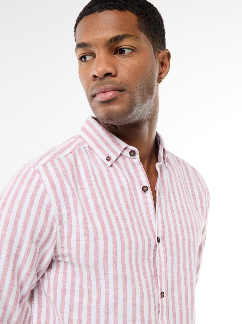 Camisa de linho e algodão às riscas Rosa - Kiabi