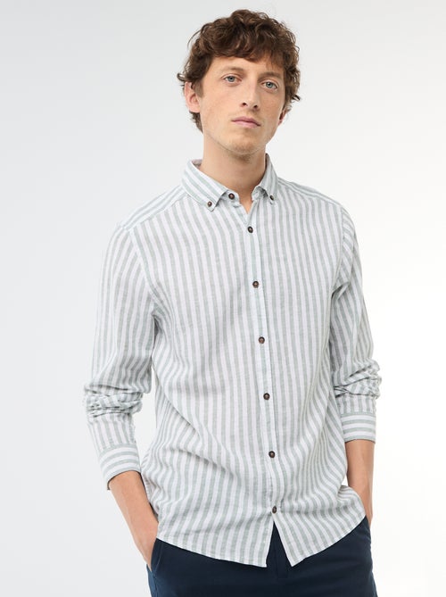 Camisa de linho e algodão às riscas - Kiabi Camisa de linho e algodão às riscas - Kiabi
