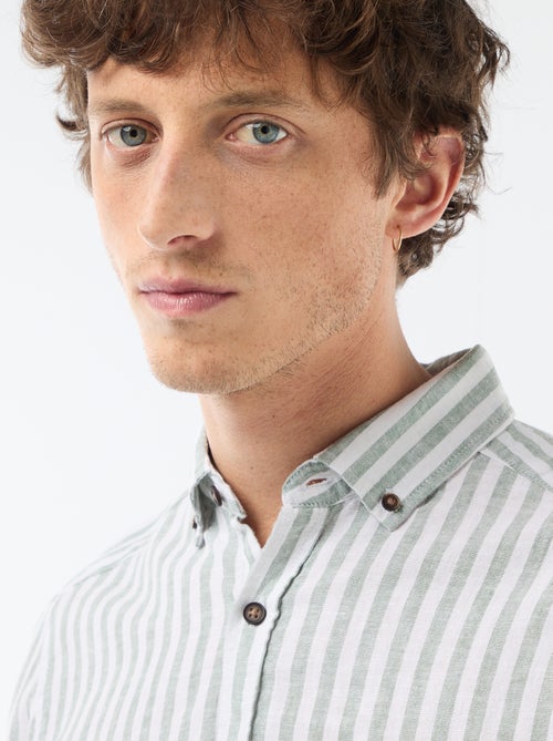 Camisa de linho e algodão às riscas - Kiabi Camisa de linho e algodão às riscas - Kiabi