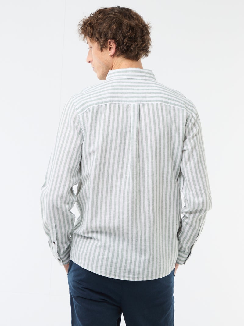 Camisa de linho e algodão às riscas Verde - Kiabi