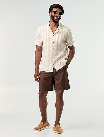 Camisa de linho misto às riscas