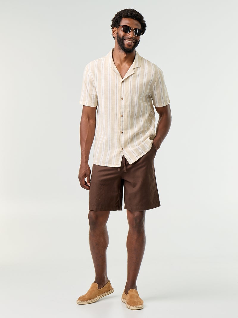 Camisa de linho misto às riscas Bege - Kiabi