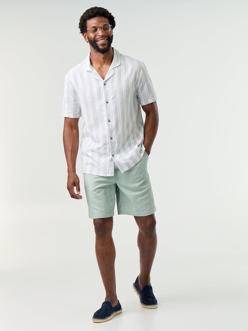 Camisa de linho misto às riscas Verde - Kiabi