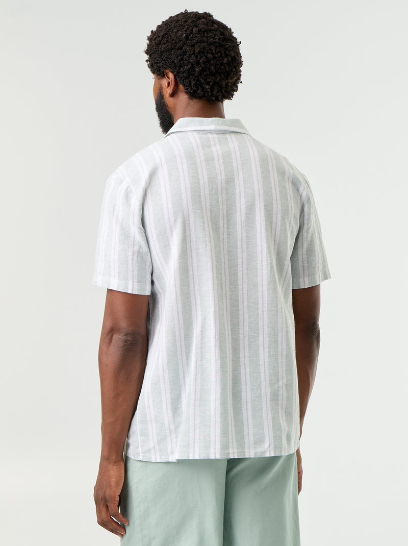Camisa de linho misto às riscas Verde - Kiabi