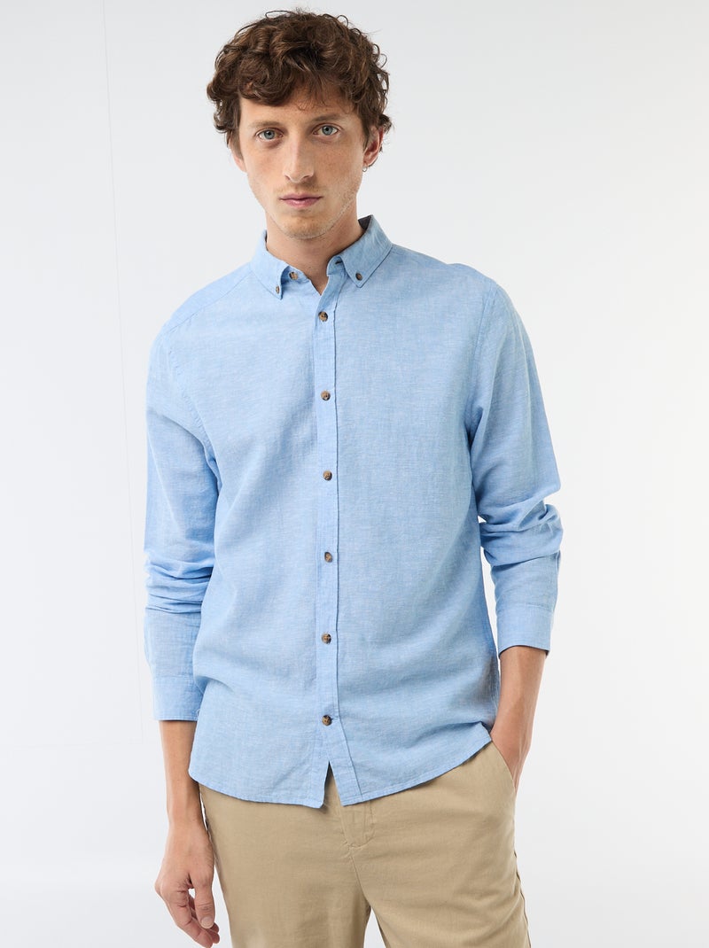 Camisa de linho misto Azul céu - Kiabi