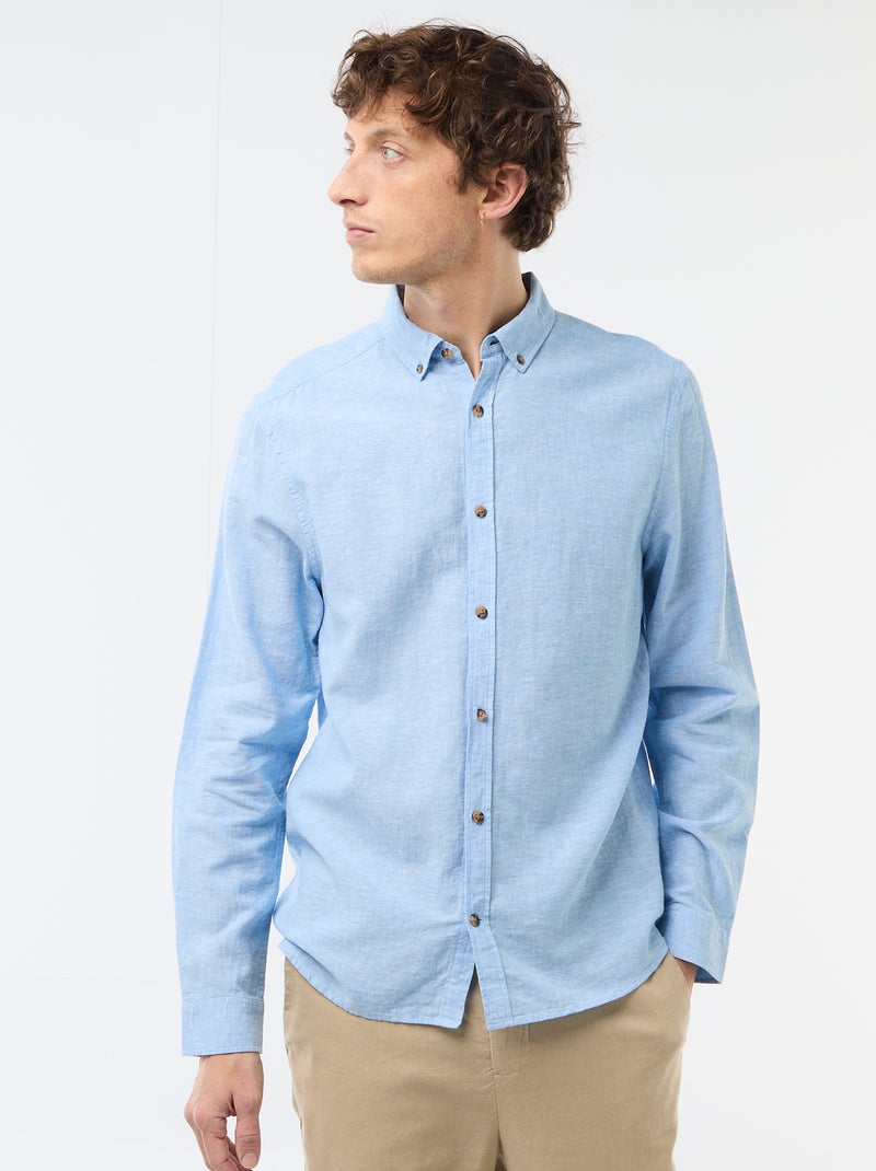 Camisa de linho misto Azul céu - Kiabi