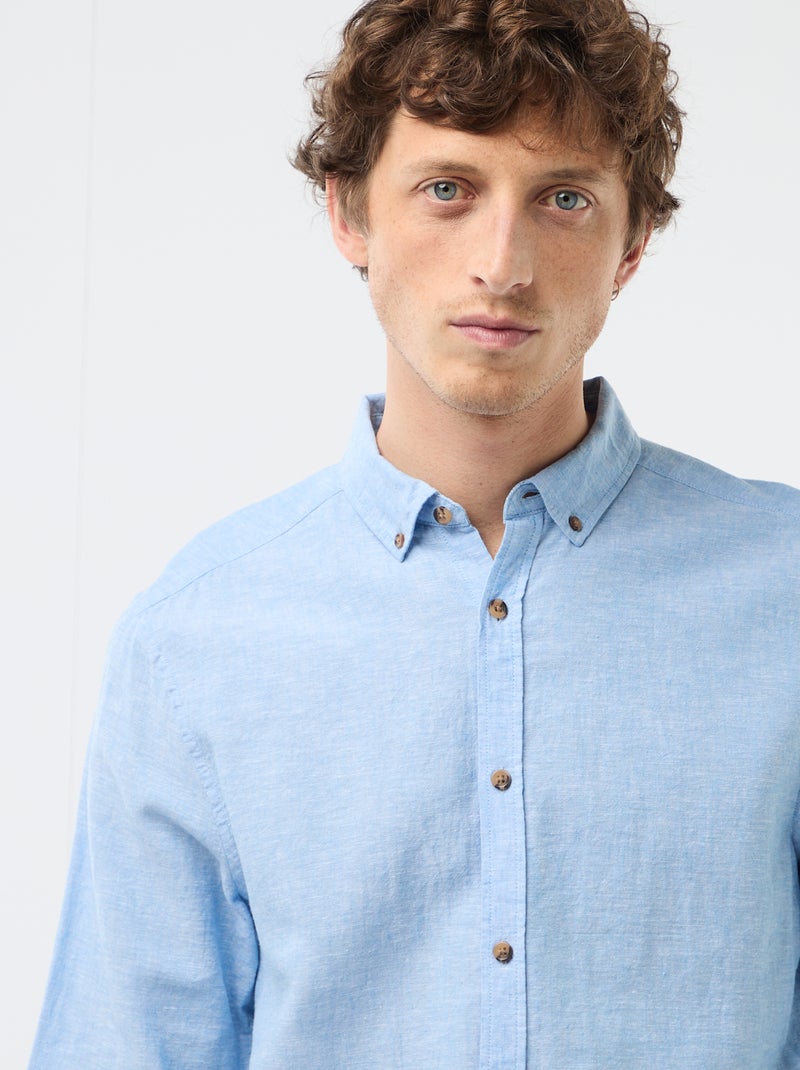 Camisa de linho misto Azul céu - Kiabi