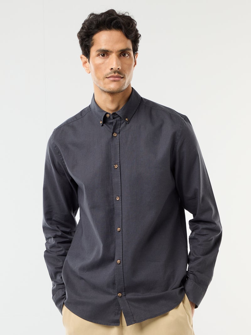 Camisa de linho misto Azul escuro - Kiabi