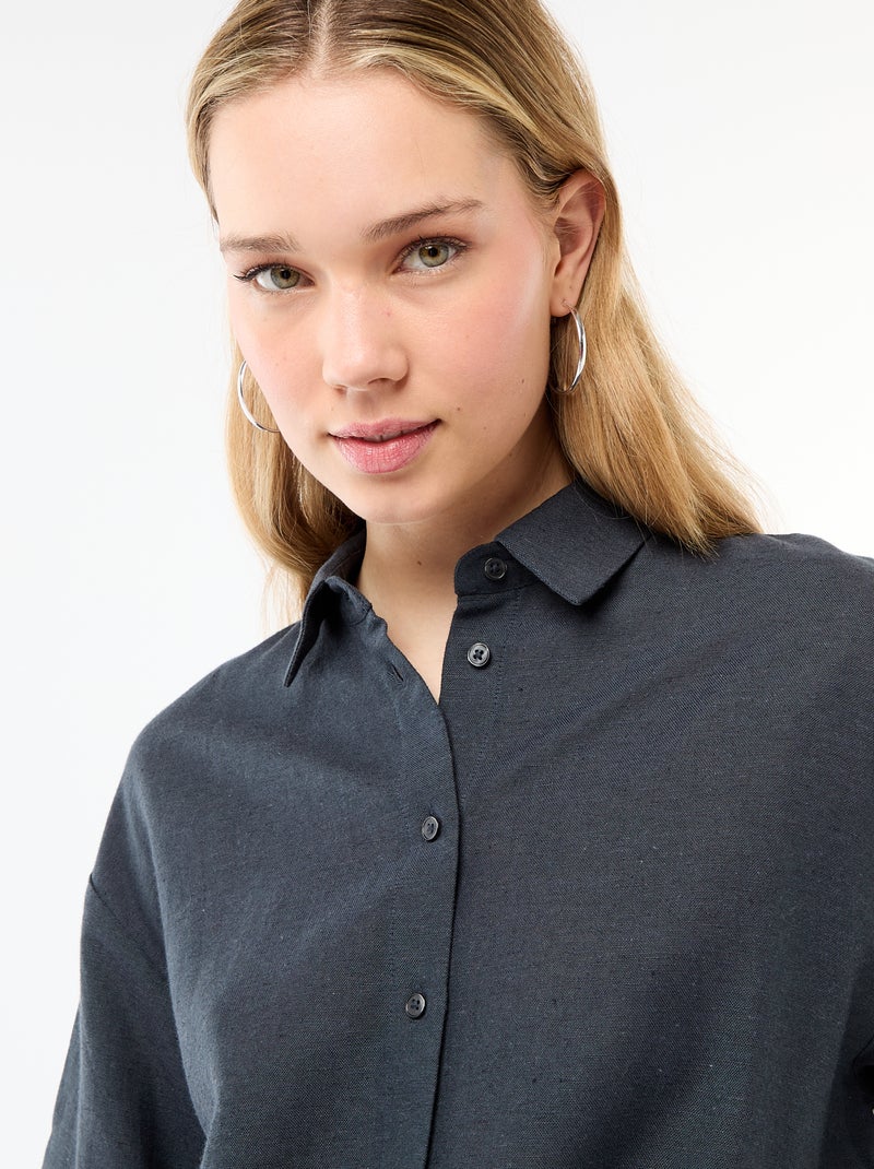 Camisa de linho misto Azul - Kiabi