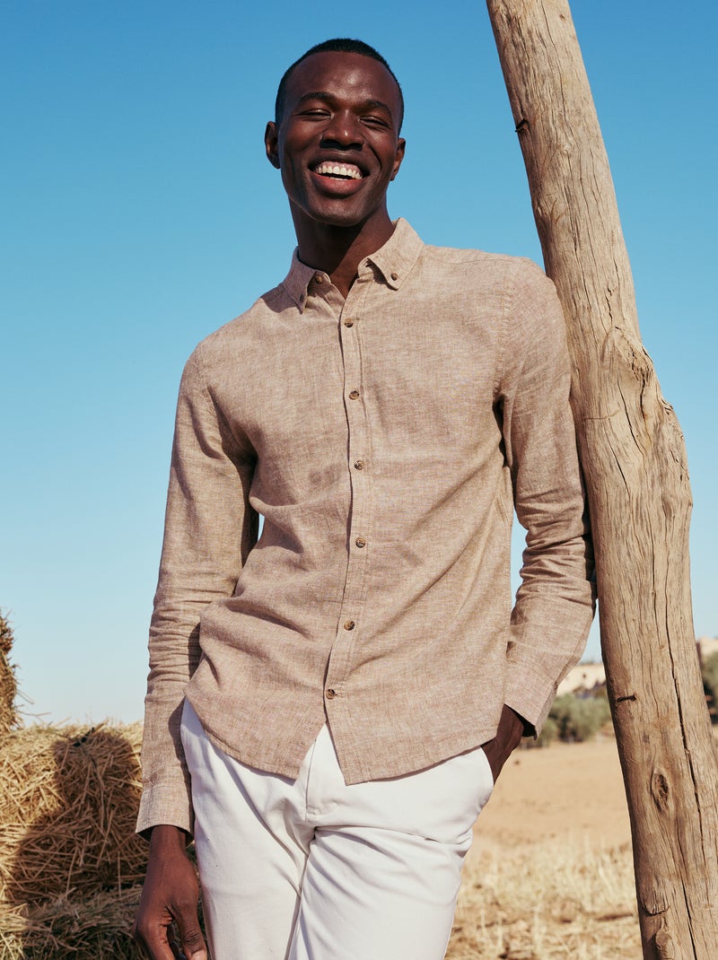 Camisa de linho misto Beige - Kiabi
