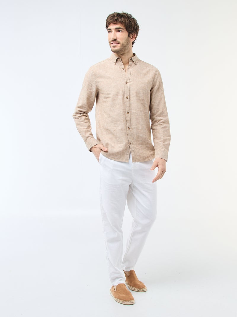 Camisa de linho misto Beige - Kiabi