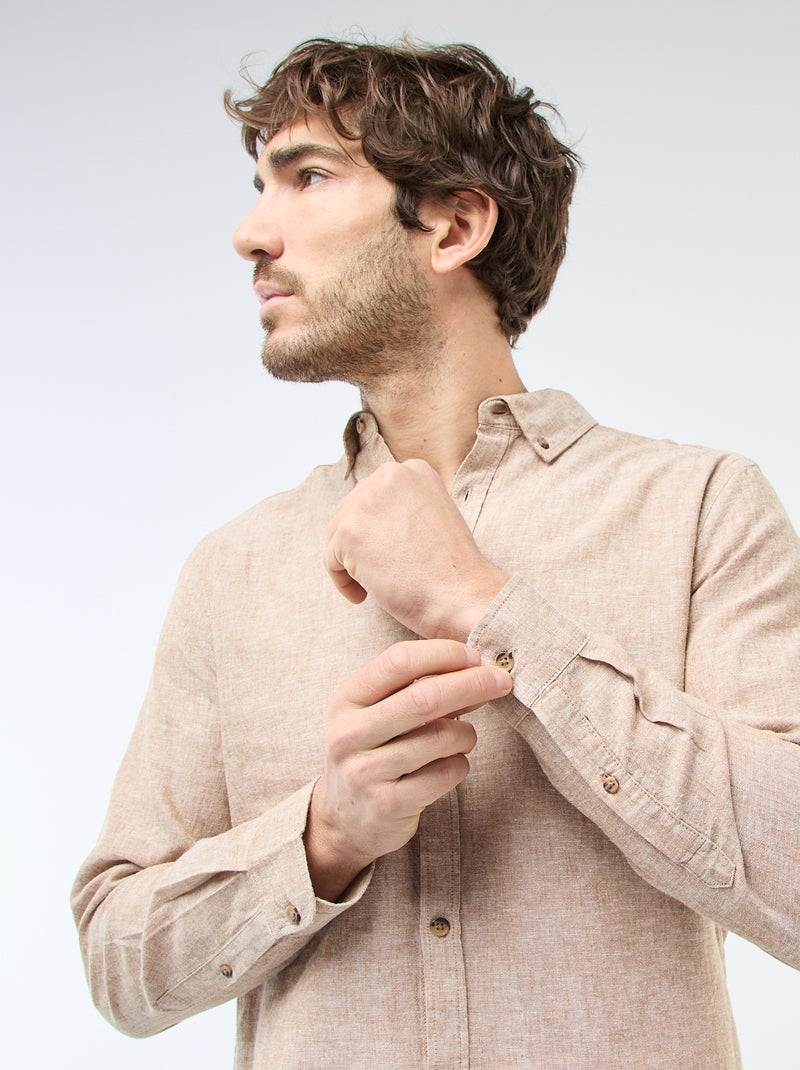 Camisa de linho misto Beige - Kiabi