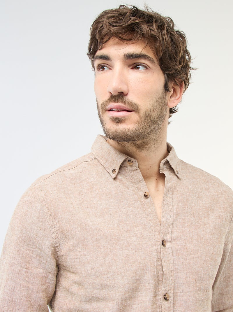 Camisa de linho misto Beige - Kiabi