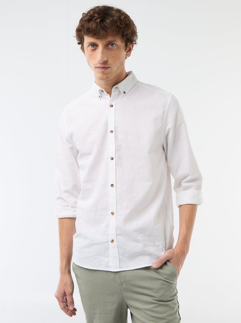 Camisa de linho misto Branco - Kiabi