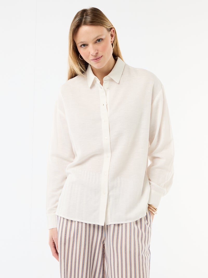 Camisa de linho misto Branco - Kiabi