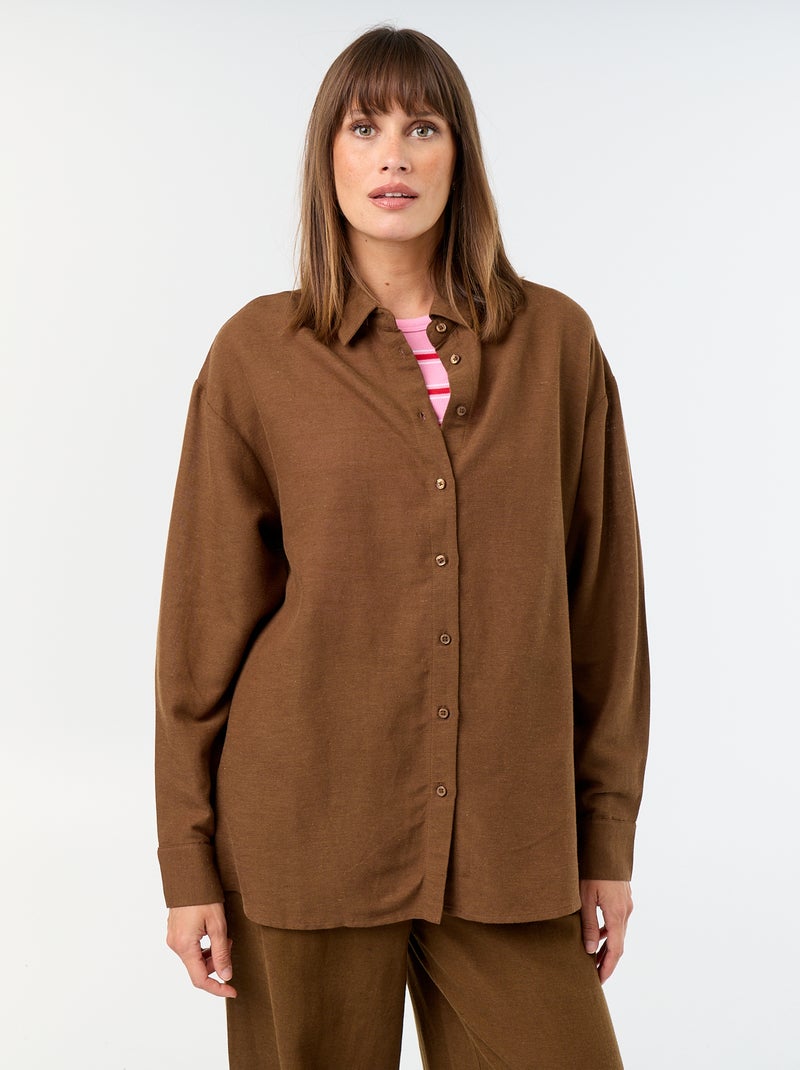 Camisa de linho misto Castanho - Kiabi