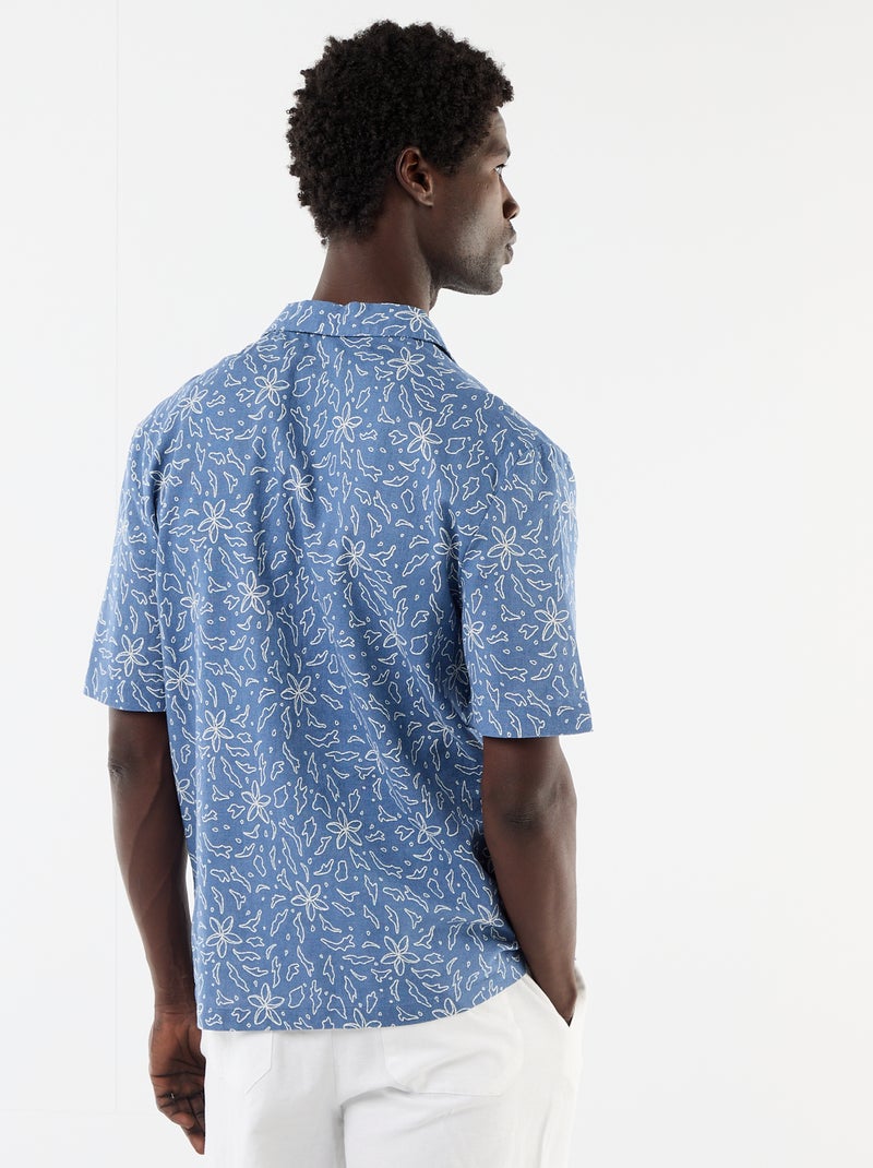 Camisa de linho misto de manga curta Azul - Kiabi