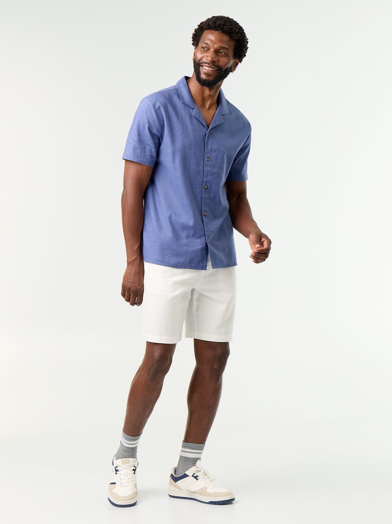 Camisa de linho misto de manga curta Azul - Kiabi