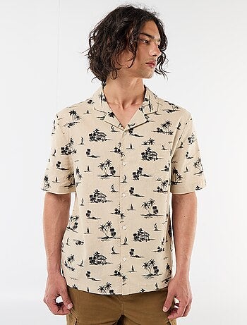 Camisa de linho misto de manga curta